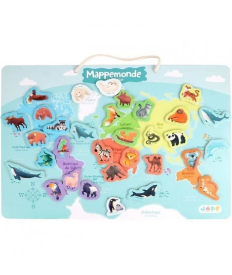 Plateau magnétique des continents - Jeu Éducatif - J.A.D.E - 30 pieces animaux - BOIS FSC - 40x30 cm - Des 3 ans