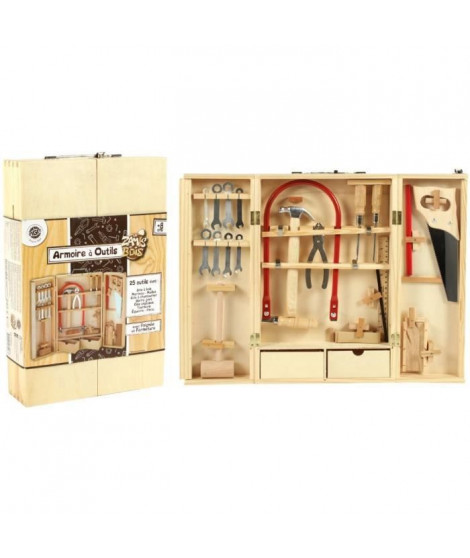 Armoire a outils en bois avec de vrais outils - PLANETE BOIS - FSC - 25 pieces - Montessori - Des 8 ans