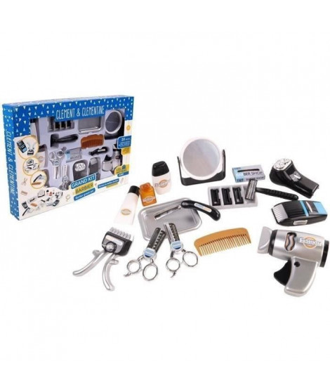 Set coiffeur - Jeu d'imitation Barbier - CLEMENT CLEMENTINE - Tondeuse, seche-cheveux, rasoirs - Des 3 ans