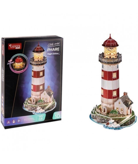 Puzzle 3D lumineux - Phare - Jeu de construction - EXPLORA - 72 pieces - Des 8 ans