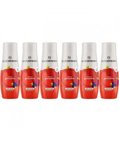 Concentrés SODASTREAM - Lot de 6 concentrés Grenadine sans sucres - Jusqu'a 54L de boissons - 440 ml