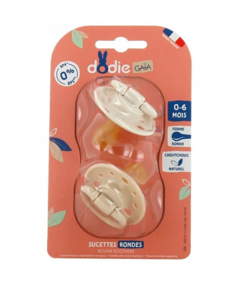 Sucettes-Dodie Gaia Sucettes Rondes 0-6M x2 (Couleur : Beige)