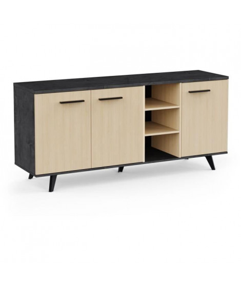 Enfilade Buffet  - KENT - Chene de fil / Sidewalk - 3 portes ouvrantes - 3 niches - L 160,7x l 43,9x H73,3 cm  - DEMEYERE