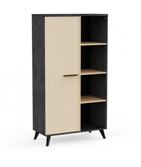 Buffet haut H 153,9 cm - KENT - Chene de fil / Sidewalk - 1 porte - 4 niches - DEMEYERE