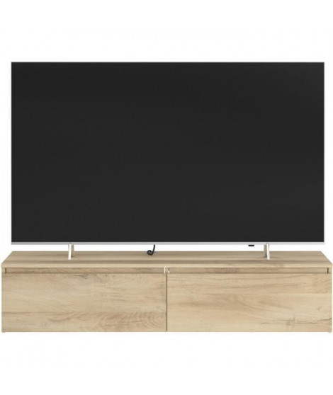 Meuble TV 2 tiroirs a suspendre ou a poser - LEVIATHAN - Décor Chene - 138,5 x 40 x 29 cm - PARISOT