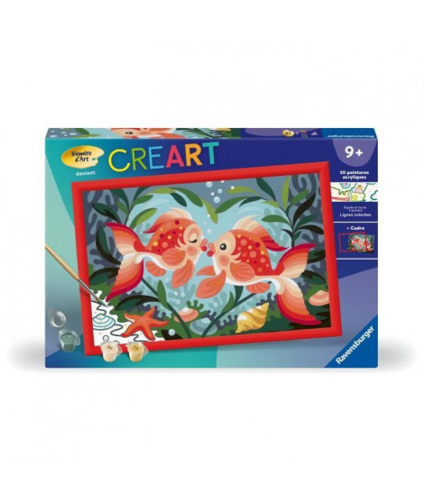 CreArt Kids 31x21cm Bisous de poissons, Kit de peinture par numéros Numéro d'Art, Des 7 ans, 25853, Ravensburger