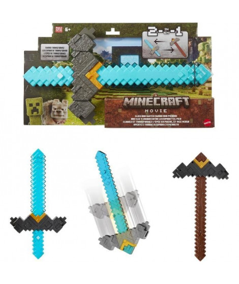 Minecraft Épée et Pioche 2 en 1, accessoire inspiré de Minecraft : Le Film, JFR72 Mattel, jeu de rôle