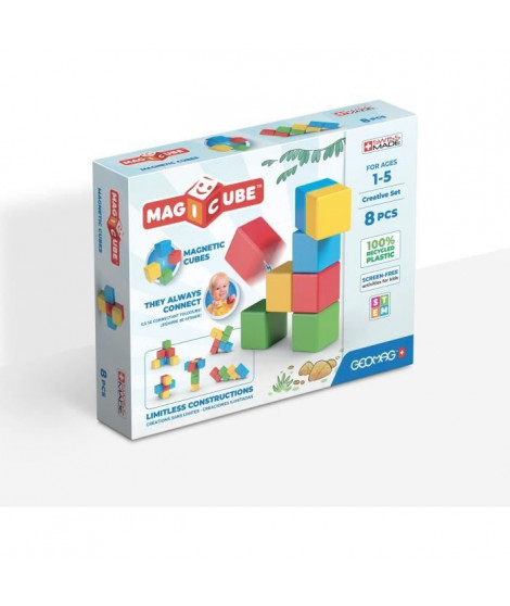 Jeu de construction magnétique - GEOMAG - Magicube Recycled Creative Set - 8 pieces - Plastique recyclé - Des 1 an