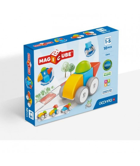 Blocs magnétiques - GEOMAG - Magicube 308 - 10 pieces - Formes variées - Véhicules - Plastique recyclé