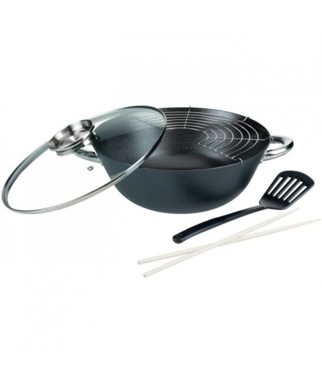 Wok multifonction 5 pieces - GSW - 860956 - Fonte d'acier - 32 cm - Tous feux dont induction