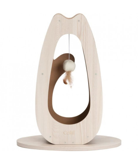 Griffoir pour chat - CATIT - Pixi Grand - Avec balle en tissu et plume - Aspect chene naturel