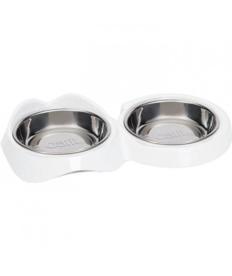 Gamelle pour chat - CATIT - PIXI - 2 x 200ml - Double - Bols en acier inoxydable amovibles - Blanc
