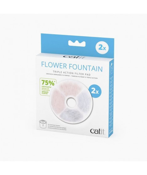Filtre pour fontaine a eau pour chat a fleur - CATIT - Flower - Triple action - 2 pieces