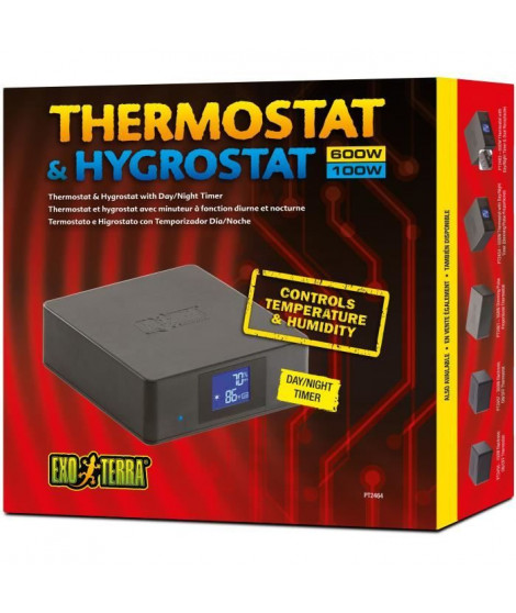 Thermostat et hygrostat pour terrarium - EXO TERRA - Avec minuteur - Fonction diurne et nocturne - 600W