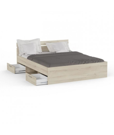 Demeyere Lit adulte MICHIGAN - 160 x 200 cm - Mulitiples rangements  - Chene brossé
