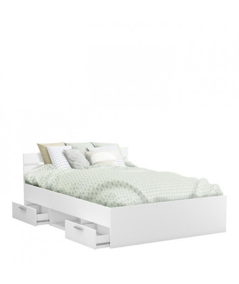 Demeyere Lit adulte MICHIGAN - 140 x 190 cm - Multiples rangements - Blanc