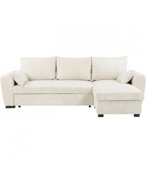 Canapé d'angle convertible réversible - 3 places - MAX - Tissu Lincoln Beige - Coffre - 240 x 143 x 85 cm - CONFORTEAM