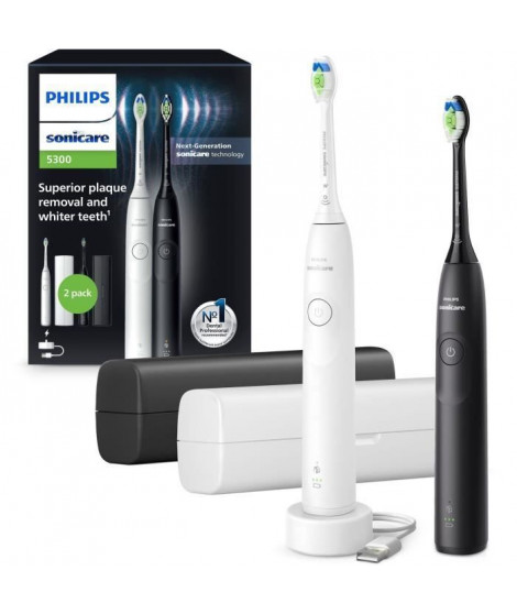 Brosse a dents - PHILIPS - HX7109/01 - Sonicare - Double manche Serie 5300 - Blanc & Noir - Eléctrique