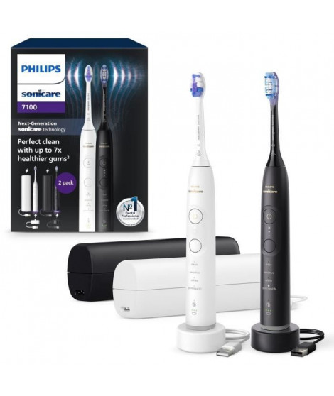 Brosse a dents - PHILIPS - HX7429/02 - Sonicare - Double manche Serie 7100 - Blanc & Noir - Eléctrique