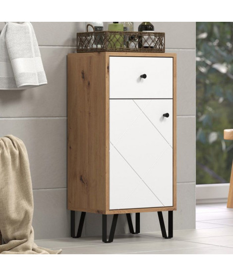 Touch armoire de salle de bain mat blanc, chene décor.