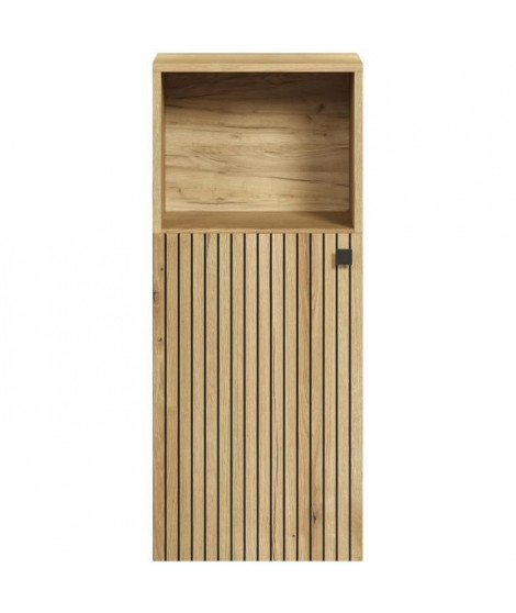 PURE BLISS - Meuble de rangement SDB - 40 x 95 x 31 cm - Chene blond avec des rainures noires - TRENDTEAM