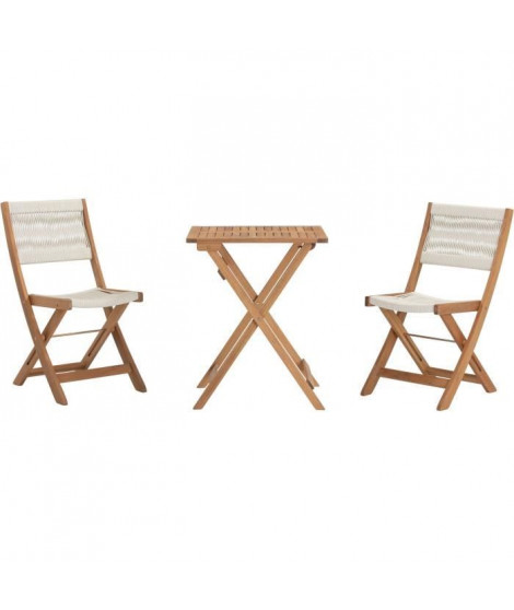 Set bistrot pliable en bois d'acacia FSC avec tressage en corde beige - 2 personnes - MAKENA
