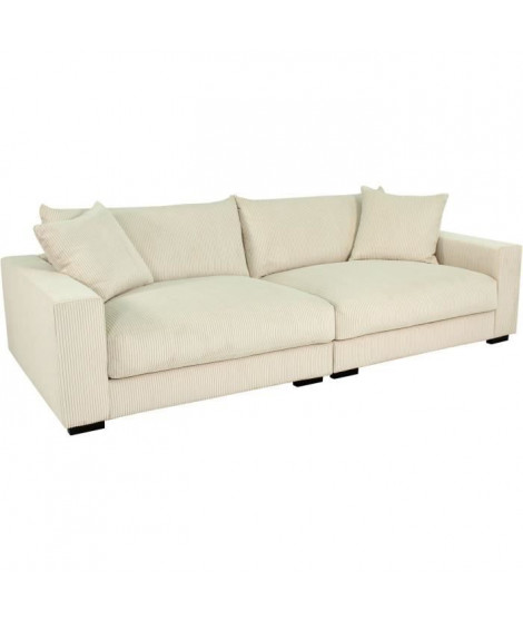 Canapé droit fixe - 4 places - PEDRO - Velours côtelé Beige - 261 x 124 x 104 cm