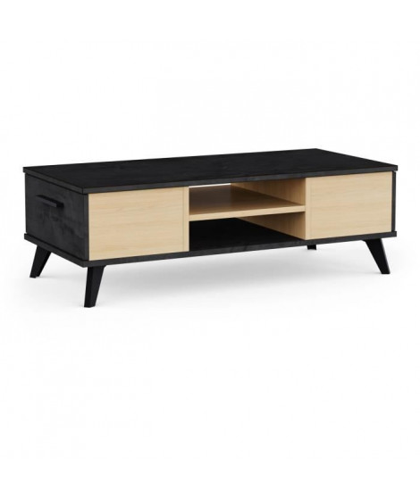 Table basse - KENT - Rectangulaire - Chene de file / Sidewalk - 2 tiroirs - 1 rayon - Pieds - 106,6 x 50,1 x 35,2 cm