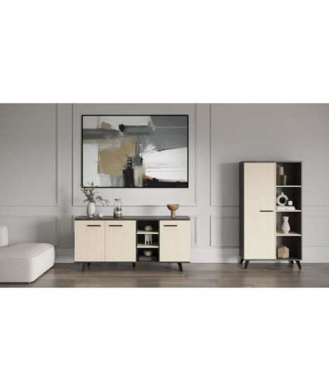 Ensemble séjour - Enfilade, Buffet haut, Table - KENT - Chene de fil / Sidewalk - DEMEYERE