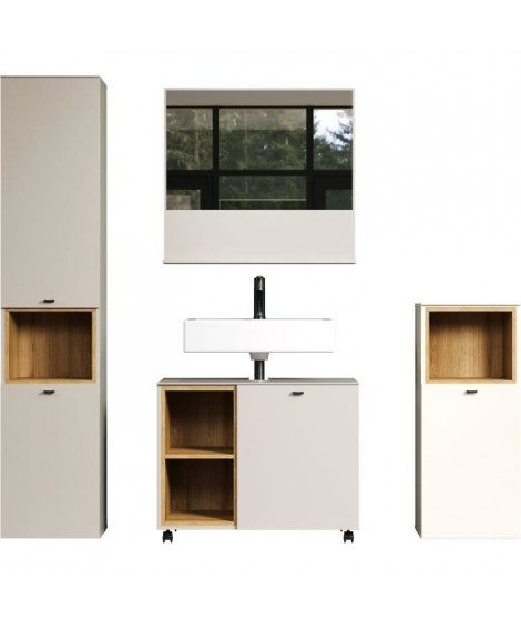 SAO PAULO - Salle de bain complete - Kashmir - 180 x 186 x 42 cm - Colonne + Miroir + Meuble sous vasque sur roulettes - TREN…