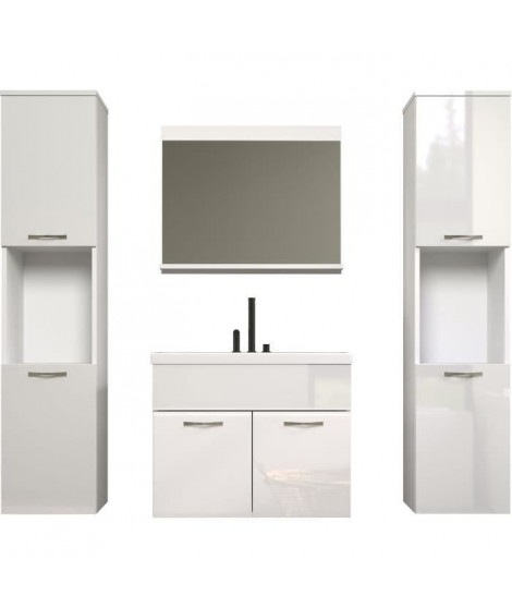 HAVEN - Salle de bain complete - Blanc - 150 x 160 x 35 cm - 2 colonnes a suspendre + Meuble sous vasque + miroir - TRENDTEAM