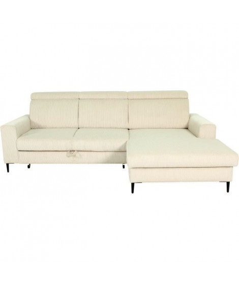 Canapé d'angle convertible - 4 places - NIZZA - Velours côtelé Beige - Coffre - 250 x 166 x 92/104 cm