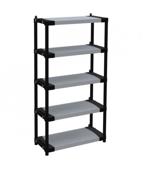 Étagere plastique - TOOD - 5 tablettes - Charge 80 kg - 80x40x171 cm - Noir/gris