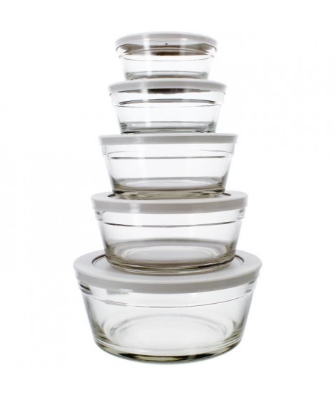 Set de 5 bols - MENASTYL - 5039038 - 150 ml, 230 ml, 400 ml, 610 ml et 940 ml - Couvercles en plastique durable