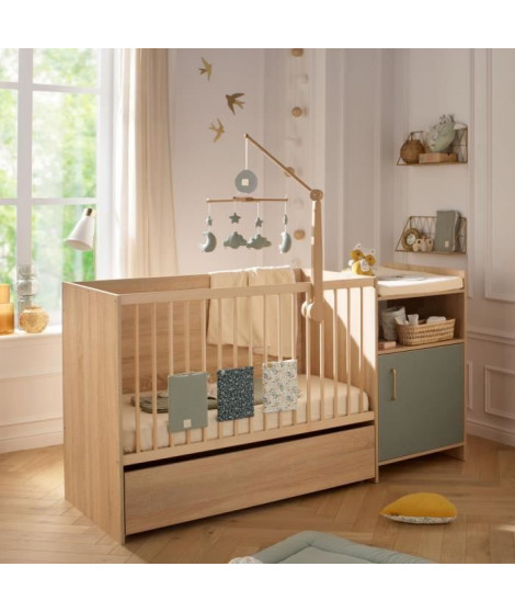 Lit combiné - 120 x 60 cm - Evolutif en 90 x 190 cm - CHARLIE - SAUTHON - Sauge