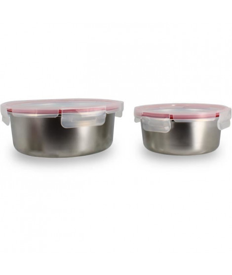 Lot de 2 boîtes hermétiques avec couvercle - MENASTYL - 5040178 - En acier inoxydable - Ronde - 15 et 20 cm - Compatibles mic…
