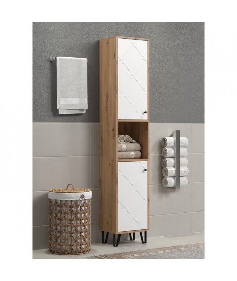 Armoire haute avec deux portes - TRENDTEAM - Série Touch - Blanc/Brun - 36 cm de long