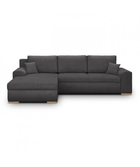 Canapé d'angle convertible - 5 places - INDIAN - Tissu velours côtelé Gris foncé - Coffre de rangement - 289 x 94/188 x 88 cm