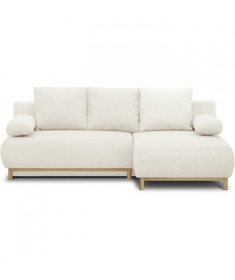 Canapé d'angle droit convertible - 3 places - MIKA - Tissu bouclettes écru - Coffre de rangement - 192 x 84 x 93 cm