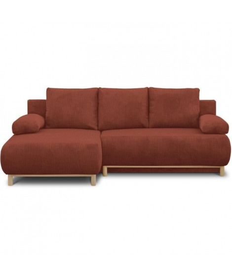 Canapé d'angle gauche convertible - 3 places - MIKA - Tissu velours côtelé rouille - Coffre de rangement - 192 x 84 x 93 cm