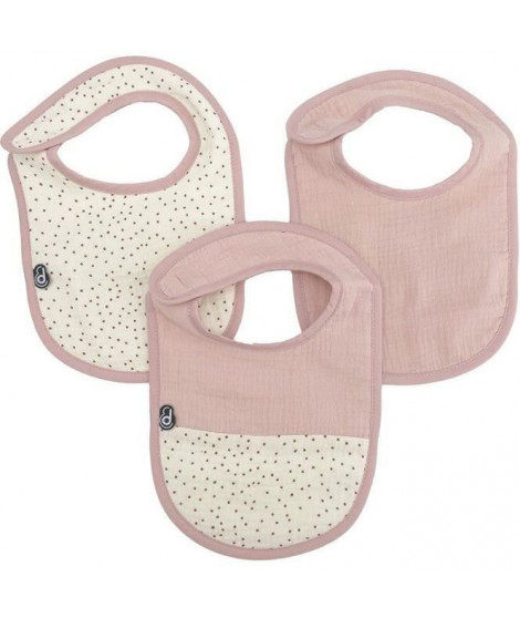 Lot x3 bavoirs - DOMIVA - 0-6 mois - Gaze de coton - Vieux rose