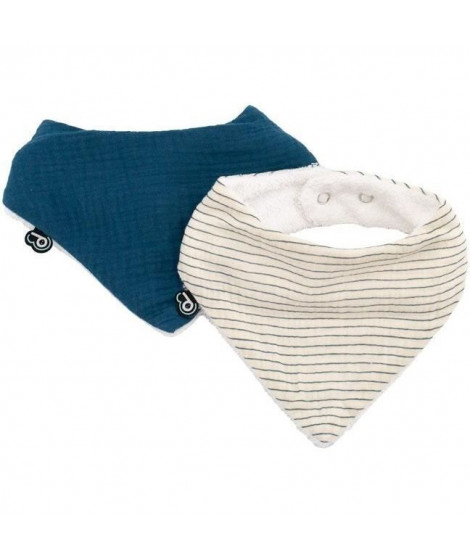 Lot x2 bavoirs bandana - DOMIVA - TU - Mousseline - Indigo rayures