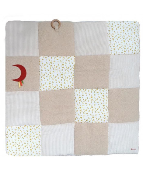 Tapis d'éveil - DOMIVA - Honey Moon - Patchwork - Anneau en bois et lune décorative