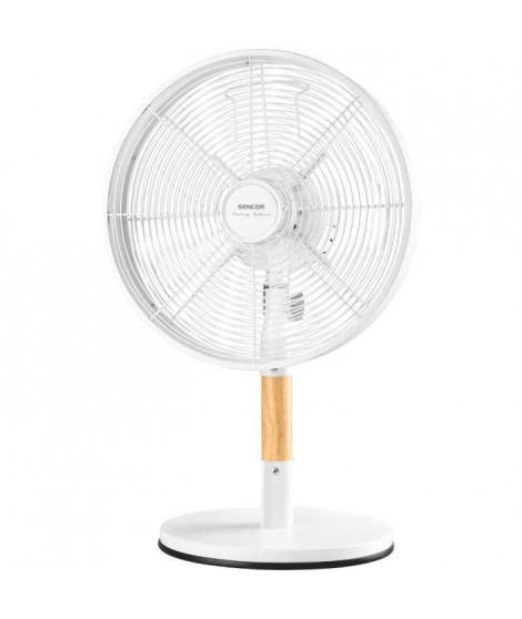 Ventilateur de bureau - SENCOR - SFE 3080WH - 3 vitesses - Oscillation 80° - Design métal et bois