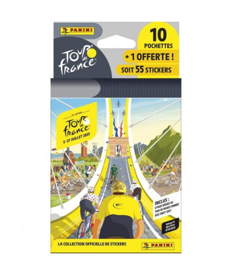 Blister - PANINI - TOUR DE FRANCE 2025 - 10 pochettes + 1 offerte - 55 stickers