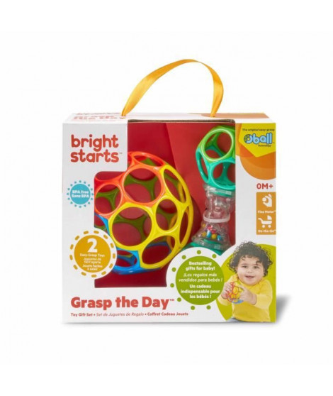 BRIGHT STARS Coffret cadeau de naissance O'Ball avec 2 jouets bébé: un hochet et une O Ball Classique rouge, jaune bleu et vert