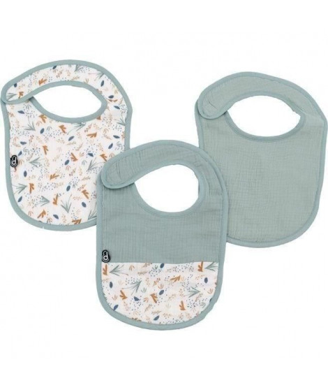 Lot x3 bavoirs - DOMIVA - 6-12 mois - Gaze de coton - Celadon