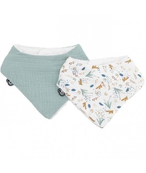 Lot x2 bavoirs bandana - DOMIVA - TU - Mousseline - Celadon imprimé au fil de l'eau