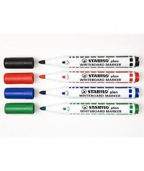 STABILO plan - Pochette de 4 marqueurs  - noir + bleu + rouge + vert
