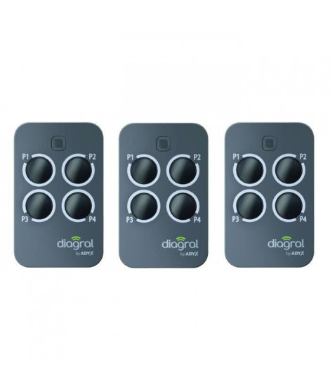DIAGRAL BY ADYX Lot de 3 télécommandes 4 touches pour motorisations de portails, portes de garages et volets